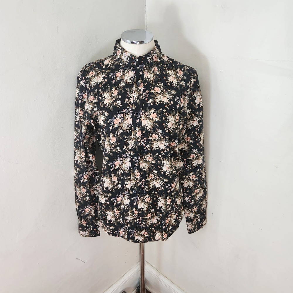 Club Monaco Mens Slim Fit Floral Button Down Shirt Small‎ Black Pink Long Sleeve